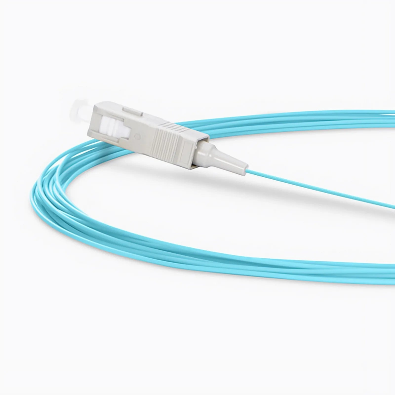 FyberOptix 1m (3ft) Fiber Pigtail, SC UPC to Unterminated, Simplex, OM3 Multimode, PVC (Unrated), 0.9mm, Aqua