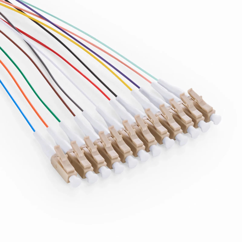FyberOptix 1.5m (5ft) Fiber Pigtail, LC UPC to Unterminated, 12 Fibers, Bunch, OM4 Multimode, PVC (Unrated), 0.9mm, Aqua