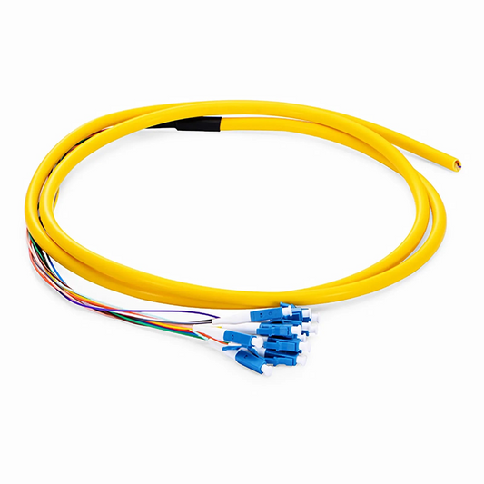 FyberOptix 1.5m (5ft) Fiber Pigtail, LC UPC to Unterminated, 12 Fibers, Bunch, OS2 Single Mode, PVC (Unrated), 0.9mm, Yellow