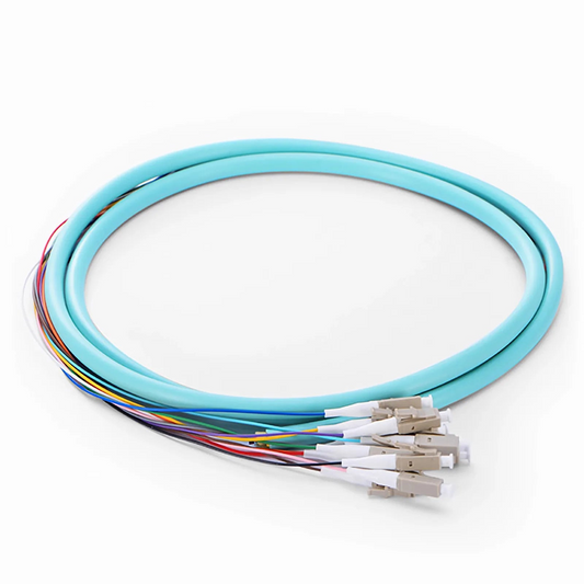 FyberOptix 1.5m (5ft) Fiber Pigtail, LC UPC to Unterminated, 12 Fibers, Bunch, OM4 Multimode, PVC (Unrated), 0.9mm, Aqua