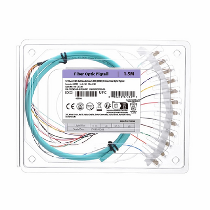 FyberOptix 1.5m (5ft) Fiber Pigtail, LC UPC to Unterminated, 12 Fibers, Bunch, OM4 Multimode, PVC (Unrated), 0.9mm, Aqua