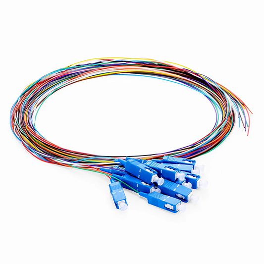 FyberOptix 1m (3ft) Fiber Pigtail, SC UPC to Unterminated, 12 Fibers, Unjacketed Color-Coded, OS2 Single Mode, PVC (Unrated), 0.9mm, 12-Color