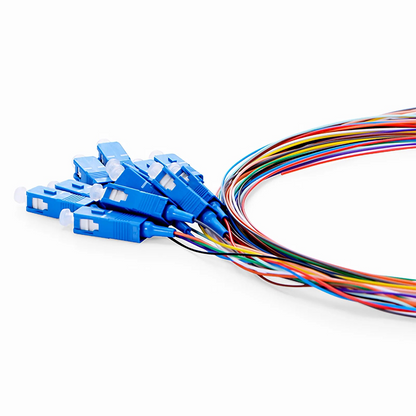 FyberOptix 1m (3ft) Fiber Pigtail, SC UPC to Unterminated, 12 Fibers, Unjacketed Color-Coded, OS2 Single Mode, PVC (Unrated), 0.9mm, 12-Color