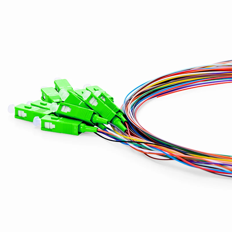 FyberOptix 1m (3ft) Fiber Pigtail, SC APC to Unterminated, 12 Fibers, Unjacketed Color-Coded, OS2 Single Mode, PVC (Unrated), 0.9mm, 12-Color