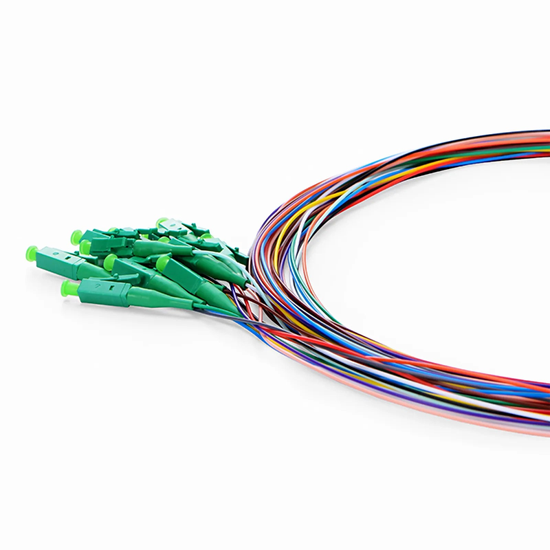 FyberOptix 1m (3ft) Fiber Pigtail, LC APC to Unterminated, 12 Fibers, Unjacketed Color-Coded, OS2 Single Mode, PVC (Unrated), 0.9mm, 12-Color