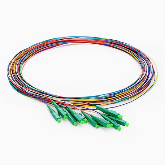 FyberOptix 2m (7ft) Fiber Pigtail, LC APC to Unterminated, 12 Fibers, Unjacketed Color-Coded, OS2 Single Mode, PVC (Unrated), 0.9mm, 12-Color