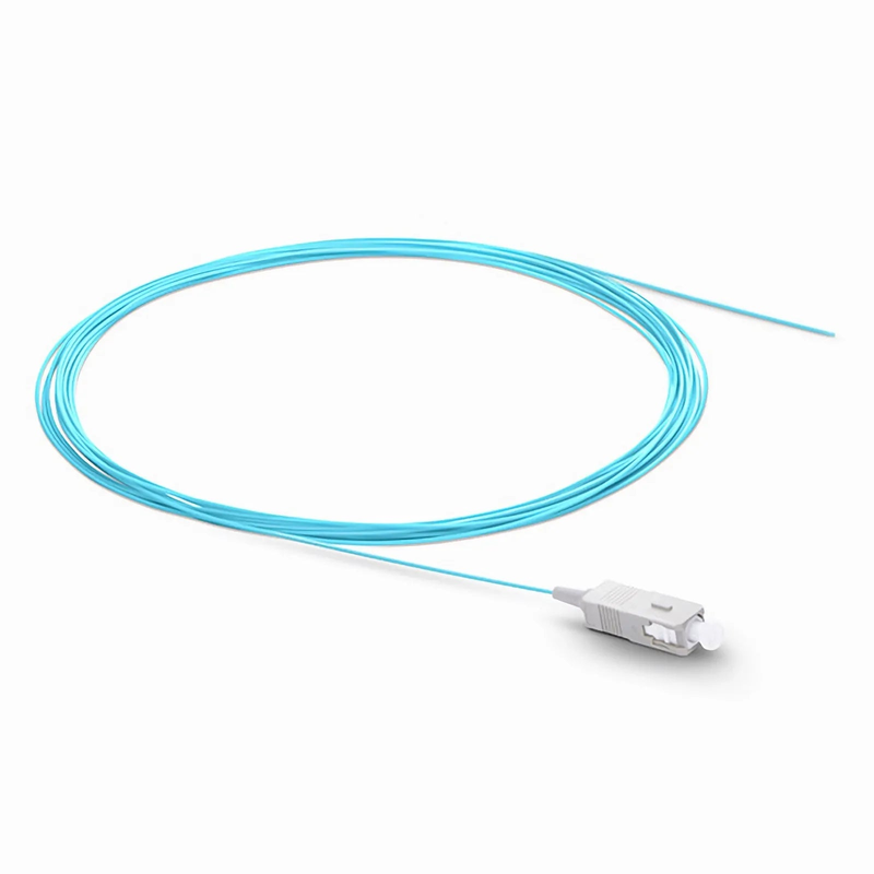 FyberOptix 1m (3ft) Fiber Pigtail, SC UPC to Unterminated, Simplex, OM3 Multimode, PVC (Unrated), 0.9mm, Aqua