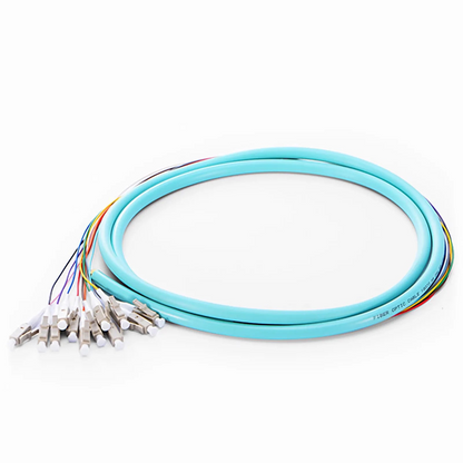 FyberOptix 1.5m (5ft) Fiber Pigtail, LC UPC to Unterminated, 12 Fibers, Bunch, OM4 Multimode, PVC (Unrated), 0.9mm, Aqua
