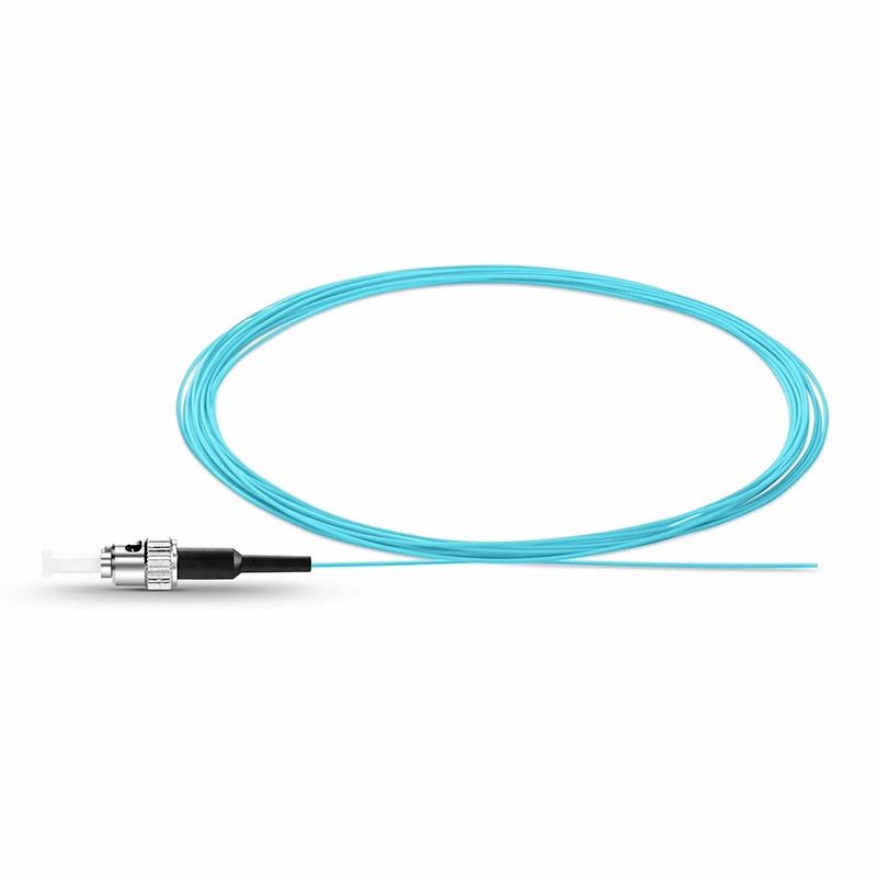 FyberOptix 5m (16ft) Fiber Pigtail, ST UPC to Unterminated, Simplex, OM3 Multimode, PVC (Unrated), 0.9mm, Aqua
