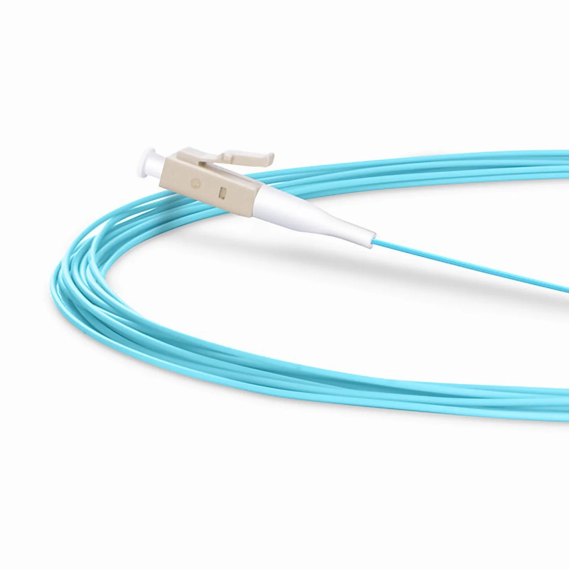 FyberOptix 1m (3ft) Fiber Pigtail, LC UPC to Unterminated, Simplex, OM3 Multimode, PVC (Unrated), 0.9mm, Aqua