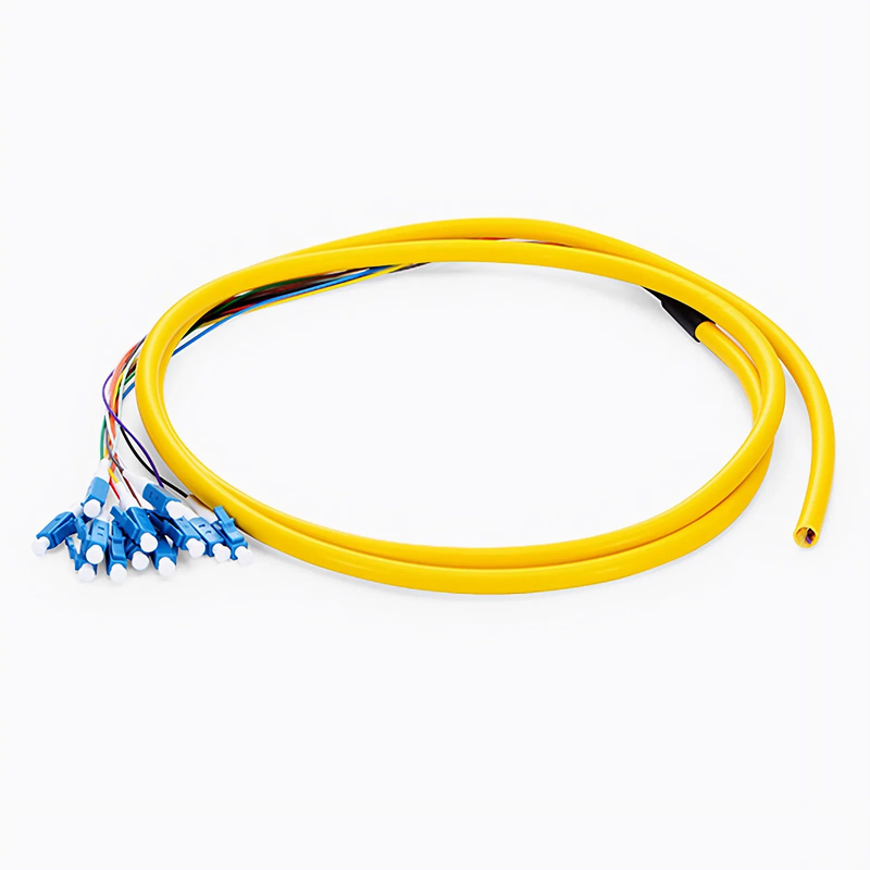 FyberOptix 1.5m (5ft) Fiber Pigtail, LC UPC to Unterminated, 12 Fibers, Bunch, OS2 Single Mode, PVC (Unrated), 0.9mm, Yellow