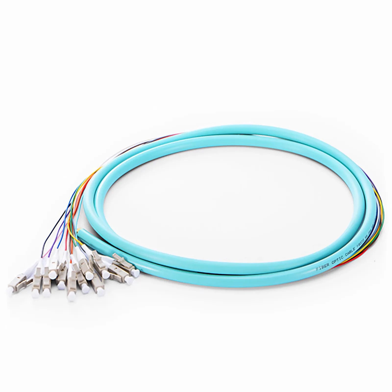 FyberOptix 1.5m (5ft) Fiber Pigtail, LC UPC to Unterminated, 12 Fibers, Bunch, OM4 Multimode, PVC (Unrated), 0.9mm, Aqua