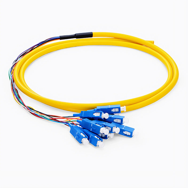 FyberOptix 1.5m (5ft) Fiber Pigtail, SC UPC to Unterminated, 12 Fibers, Bunch, OS2 Single Mode, PVC (Unrated), 0.9mm, Yellow