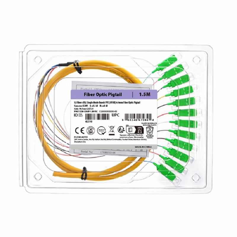 FyberOptix 1.5m (5ft) Fiber Pigtail, LC UPC to Unterminated, 12 Fibers, Bunch, OS2 Single Mode, PVC (Unrated), 0.9mm, Yellow