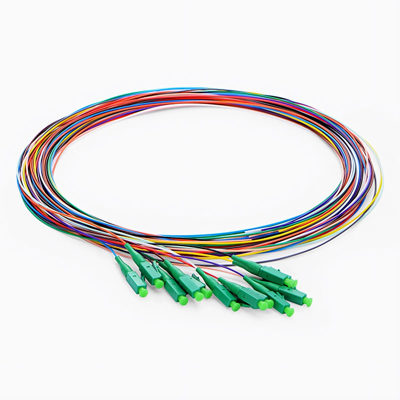 FyberOptix 1m (3ft) Fiber Pigtail, LC APC to Unterminated, 12 Fibers, Unjacketed Color-Coded, OS2 Single Mode, PVC (Unrated), 0.9mm, 12-Color