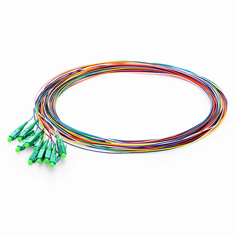 FyberOptix 1m (3ft) Fiber Pigtail, LC APC to Unterminated, 12 Fibers, Unjacketed Color-Coded, OS2 Single Mode, PVC (Unrated), 0.9mm, 12-Color