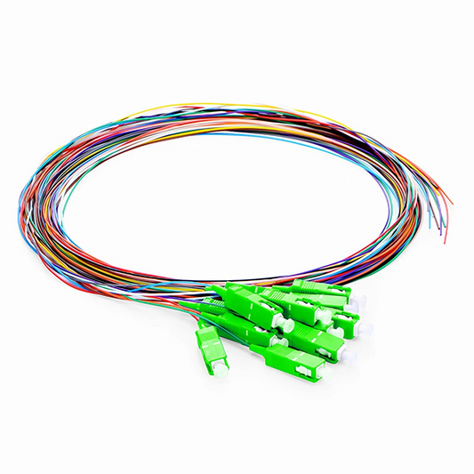 FyberOptix 1m (3ft) Fiber Pigtail, SC APC to Unterminated, 12 Fibers, Unjacketed Color-Coded, OS2 Single Mode, PVC (Unrated), 0.9mm, 12-Color