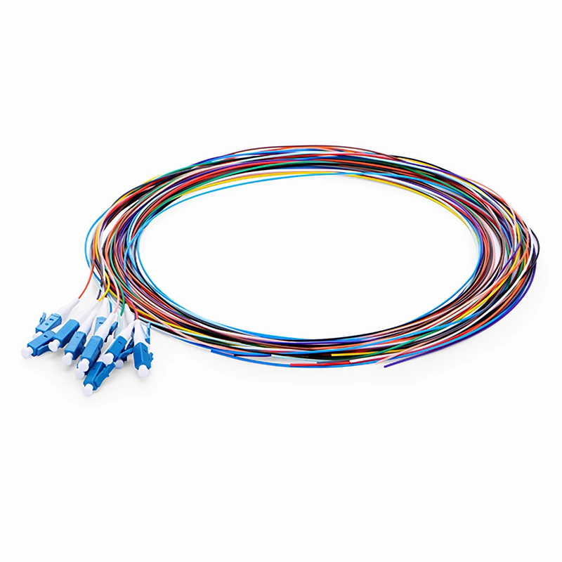 FyberOptix 2m (7ft) Fiber Pigtail, LC UPC to Unterminated, 12 Fibers, Unjacketed Color-Coded, OS2 Single Mode, PVC (Unrated), 0.9mm, 12-Color