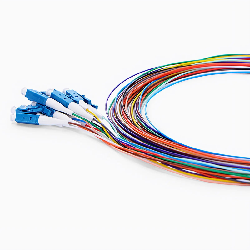 FyberOptix 2m (7ft) Fiber Pigtail, LC UPC to Unterminated, 12 Fibers, Unjacketed Color-Coded, OS2 Single Mode, PVC (Unrated), 0.9mm, 12-Color
