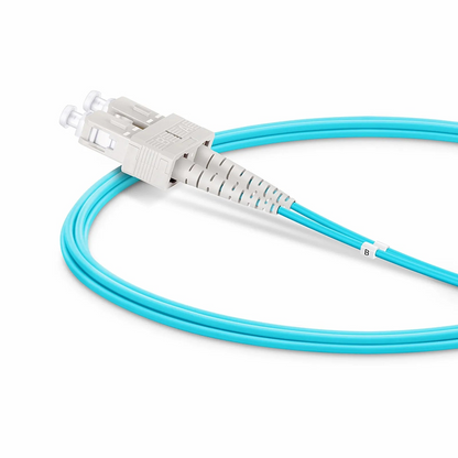 FyberOptix 3m (10ft) Fiber Patch Cable, 2 Fibers, SC UPC Duplex to SC UPC Duplex, Multimode (OM4), Riser (OFNR), 1.6mm, Tight-Buffered, Aqua