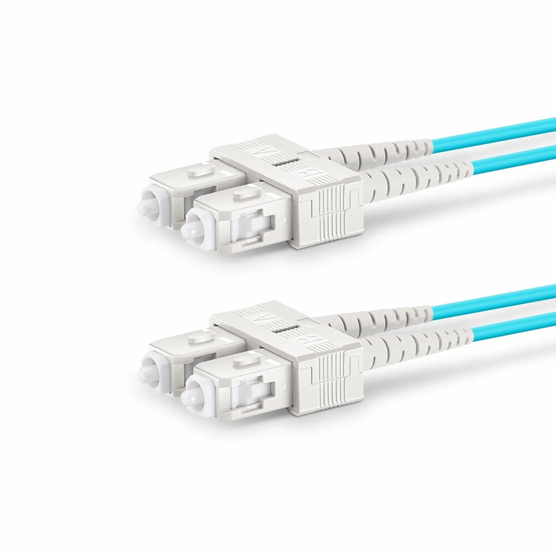 FyberOptix 3m (10ft) Fiber Patch Cable, 2 Fibers, SC UPC Duplex to SC UPC Duplex, Multimode (OM4), Riser (OFNR), 1.6mm, Tight-Buffered, Aqua