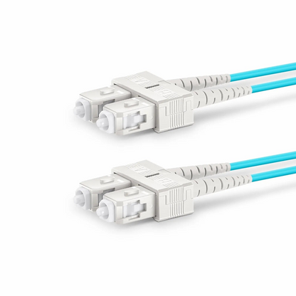 FyberOptix 3m (10ft) Fiber Patch Cable, 2 Fibers, SC UPC Duplex to SC UPC Duplex, Multimode (OM4), Riser (OFNR), 1.6mm, Tight-Buffered, Aqua