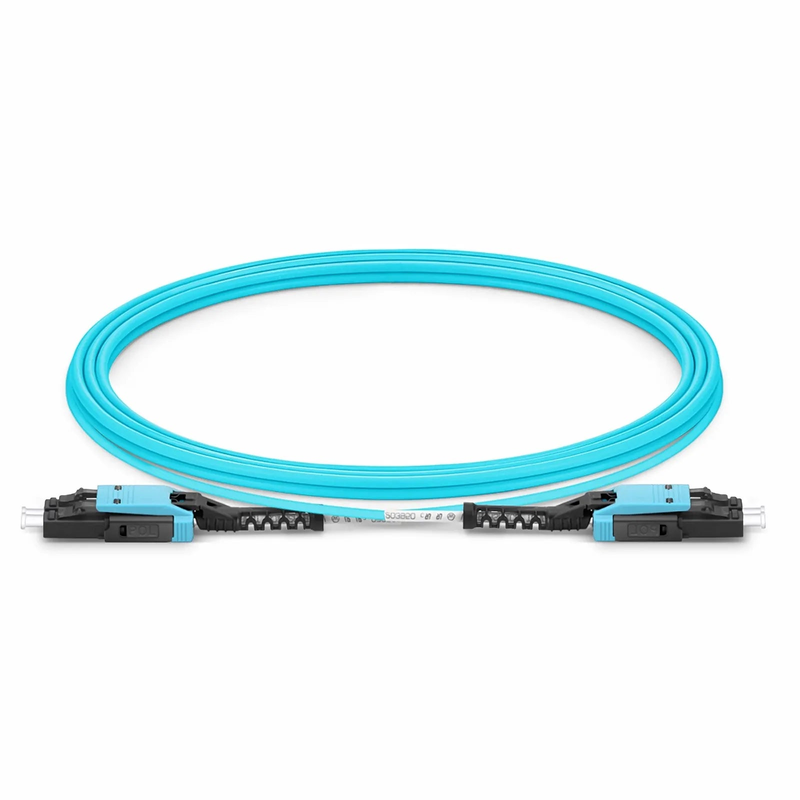 FyberOptix 3m (10ft) Fiber Patch Cable, 2 Fibers, LC UPC Duplex to LC UPC Duplex Flat Clip with Push-Pull Boot Uniboot, Multimode (OM4), Riser (OFNR), 2.0mm, Aqua