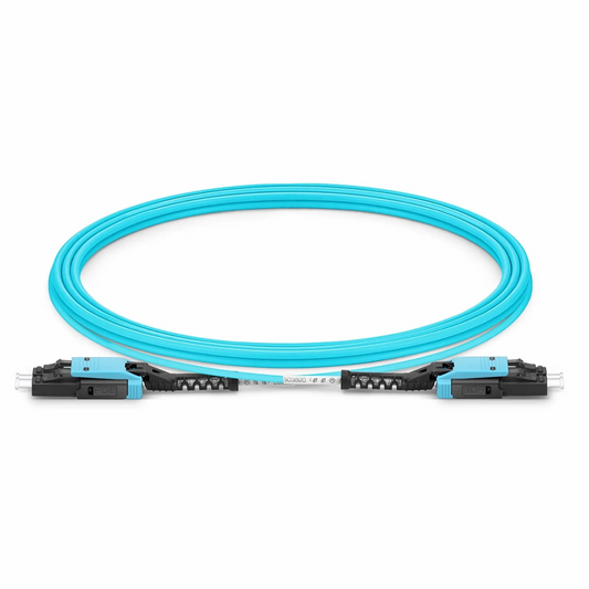 FyberOptix 3m (10ft) Fiber Patch Cable, 2 Fibers, LC UPC Duplex to LC UPC Duplex Flat Clip with Push-Pull Boot Uniboot, Multimode (OM4), Riser (OFNR), 2.0mm, Aqua