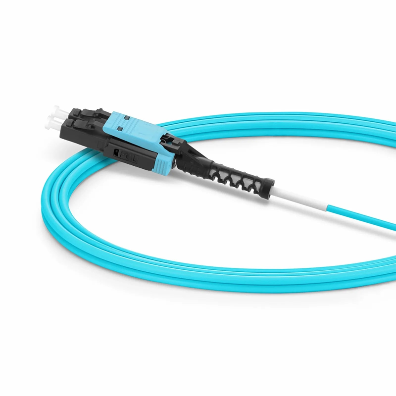 FyberOptix 3m (10ft) Fiber Patch Cable, 2 Fibers, LC UPC Duplex to LC UPC Duplex Flat Clip with Push-Pull Boot Uniboot, Multimode (OM4), Riser (OFNR), 2.0mm, Aqua