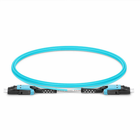 FyberOptix 1m (3ft) Fiber Patch Cable, 2 Fibers, LC UPC Duplex to LC UPC Duplex Flat Clip with Push-Pull Boot Uniboot, Multimode (OM4), Riser (OFNR), 2.0mm, Aqua