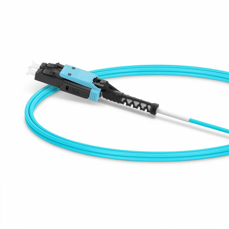 FyberOptix 1m (3ft) Fiber Patch Cable, 2 Fibers, LC UPC Duplex to LC UPC Duplex Flat Clip with Push-Pull Boot Uniboot, Multimode (OM4), Riser (OFNR), 2.0mm, Aqua