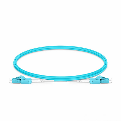 FyberOptix 1m (3ft) Fiber Patch Cable, 2 Fibers, LC UPC Duplex to LC UPC Duplex Standard Clip Uniboot, Multimode (OM4), Riser (OFNR), 2.0mm, Aqua
