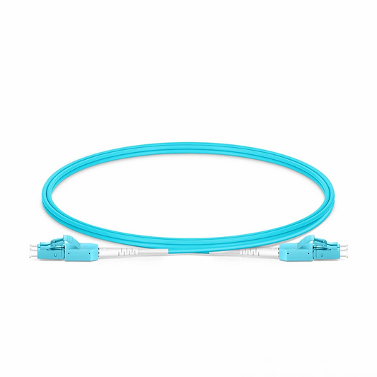 FyberOptix 1m (3ft) Fiber Patch Cable, 2 Fibers, LC UPC Duplex to LC UPC Duplex Standard Clip Uniboot, Multimode (OM4), Riser (OFNR), 2.0mm, Aqua