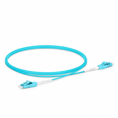 FyberOptix 1m (3ft) Fiber Patch Cable, 2 Fibers, LC UPC Duplex to LC UPC Duplex Standard Clip Uniboot, Multimode (OM4), Riser (OFNR), 2.0mm, Aqua