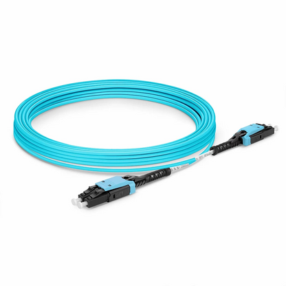 FyberOptix 30m (98ft) Fiber Patch Cable, 2 Fibers, LC UPC Duplex to LC UPC Duplex Flat Clip with Push-Pull Boot Uniboot, Multimode (OM4), Riser (OFNR), 2.0mm, Aqua