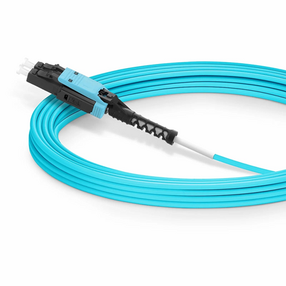 FyberOptix 30m (98ft) Fiber Patch Cable, 2 Fibers, LC UPC Duplex to LC UPC Duplex Flat Clip with Push-Pull Boot Uniboot, Multimode (OM4), Riser (OFNR), 2.0mm, Aqua