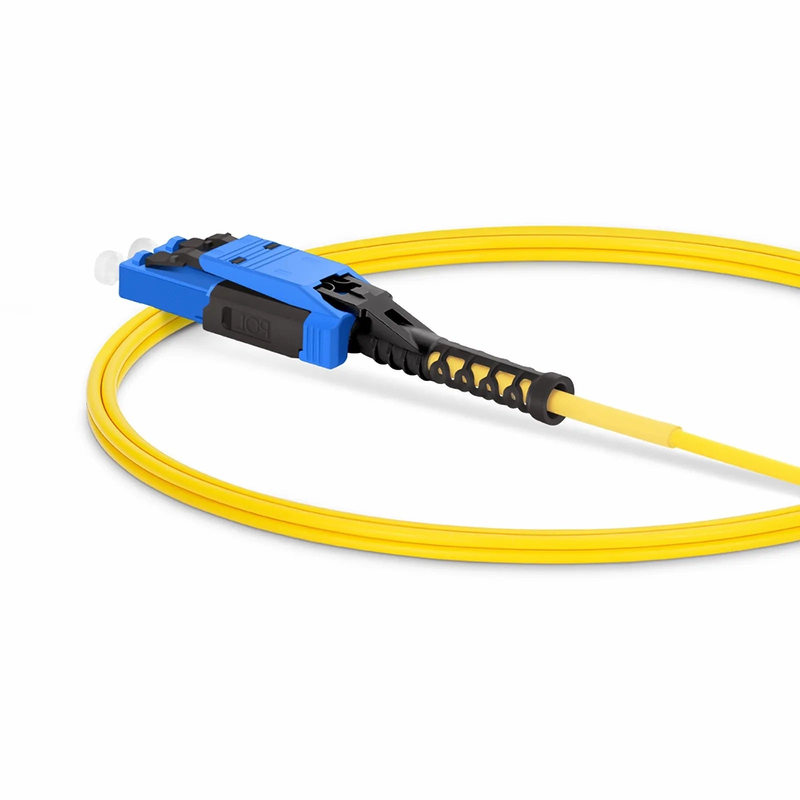 FyberOptix 2m (7ft) Fiber Patch Cable, 2 Fibers, LC UPC Duplex to LC UPC Duplex Flat Clip with Push-Pull Boot Uniboot, Single Mode (OS2), Riser (OFNR), 2.0mm, Yellow