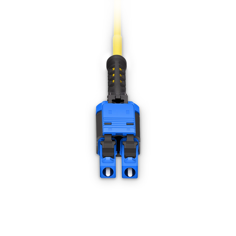 FyberOptix 2m (7ft) Fiber Patch Cable, 2 Fibers, LC UPC Duplex to LC UPC Duplex Flat Clip with Push-Pull Boot Uniboot, Single Mode (OS2), Riser (OFNR), 2.0mm, Yellow