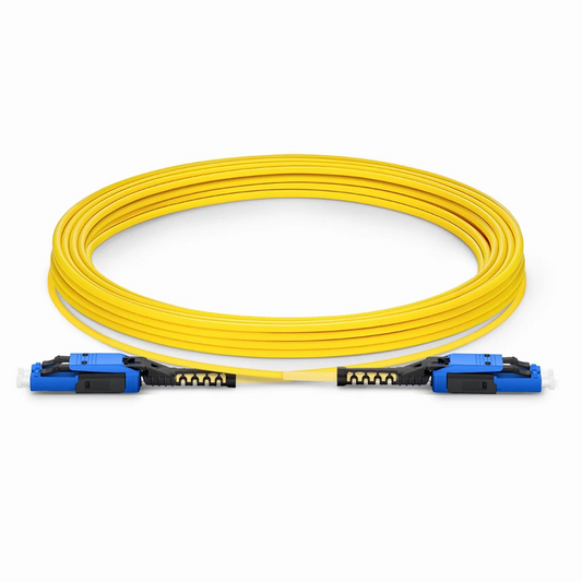 FyberOptix 30m (98ft) Fiber Patch Cable, 2 Fibers, LC UPC Duplex to LC UPC Duplex Flat Clip with Push-Pull Boot Uniboot, Single Mode (OS2), Riser (OFNR), 2.0mm, Yellow