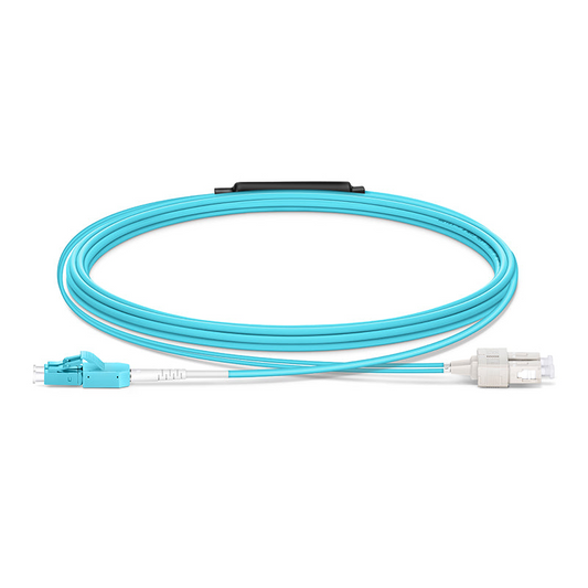 FyberOptix 4m (13ft) Fiber Patch Cable, 2 Fibers, LC UPC Duplex Standard Clip Uniboot to SC UPC Duplex, Multimode (OM4), Riser (OFNR), 2.0/0.9mm, Aqua