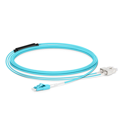 FyberOptix 3m (10ft) Fiber Patch Cable, 2 Fibers, LC UPC Duplex Standard Clip Uniboot to SC UPC Duplex, Multimode (OM4), Riser (OFNR), 2.0/0.9mm, Aqua