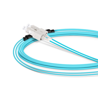 FyberOptix 3m (10ft) Fiber Patch Cable, 2 Fibers, LC UPC Duplex Standard Clip Uniboot to SC UPC Duplex, Multimode (OM4), Riser (OFNR), 2.0/0.9mm, Aqua