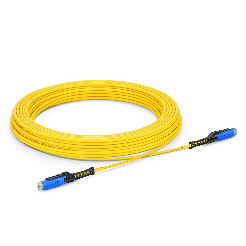 FyberOptix 10m (33ft) Fiber Patch Cable, 2 Fibers, MDC UPC Duplex to MDC UPC Duplex Uniboot, Single Mode (OS2), Riser (OFNR), 2.0mm, Yellow, for 100/400/800G Network Connection