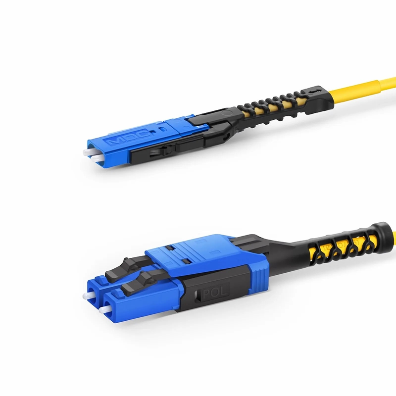 FyberOptix 1m (3ft) Fiber Patch Cable, 2 Fibers, MDC UPC Duplex to LC UPC Duplex Flat Clip with Push-Pull Boot Uniboot, Single Mode (OS2), Riser (OFNR), 2.0mm, Yellow, for 100/400/800G Network Connection