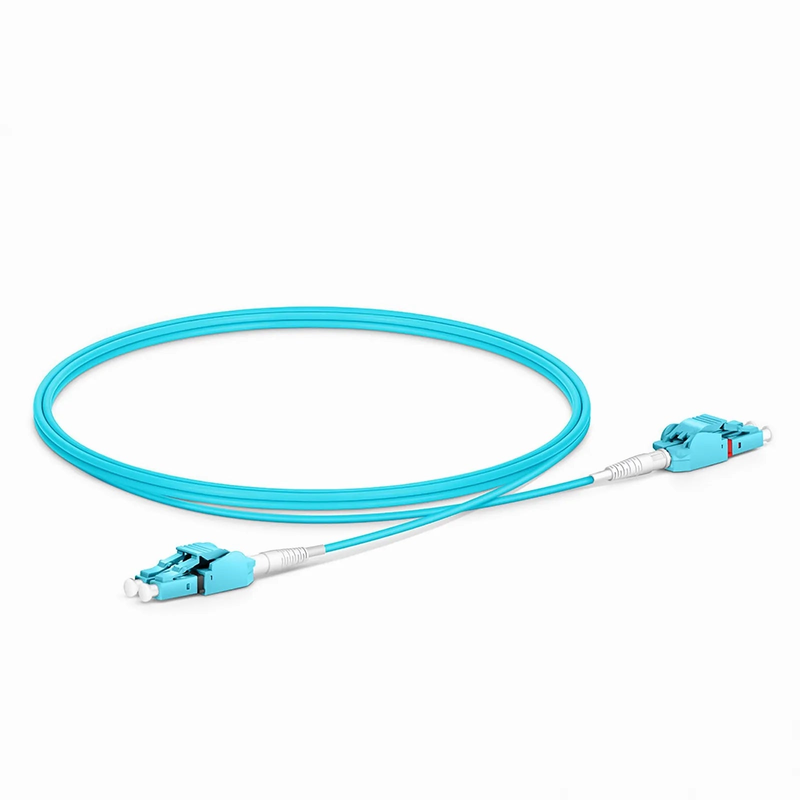 FyberOptix 1m (3ft) Fiber Patch Cable, 2 Fibers, LC UPC Duplex to LC UPC Duplex Switchable Clip Uniboot, Multimode (OM3), Riser (OFNR), 2.0mm, Aqua