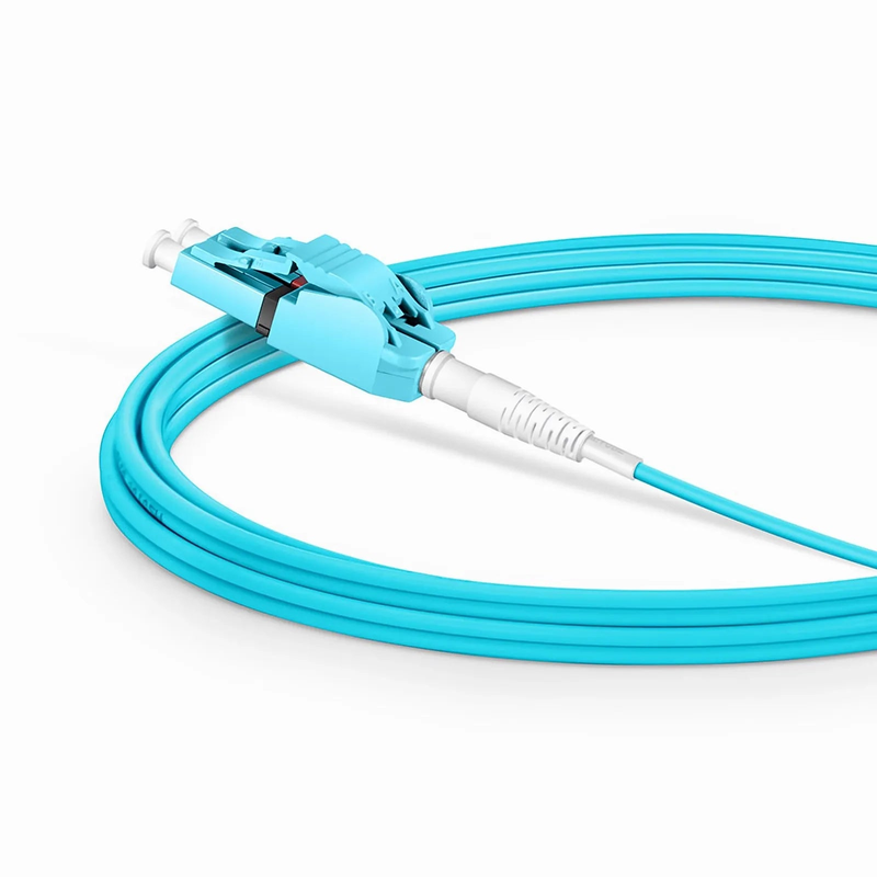 FyberOptix 3m (10ft) Fiber Patch Cable, 2 Fibers, LC UPC Duplex to LC UPC Duplex Switchable Clip Uniboot, Multimode (OM3), Riser (OFNR), 2.0mm, Aqua