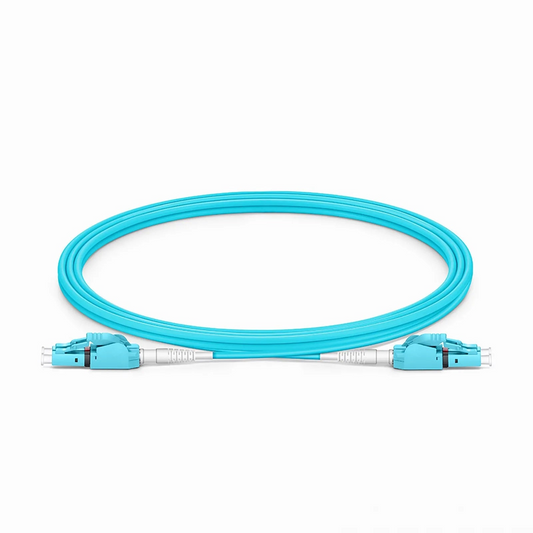 FyberOptix 2m (7ft) Fiber Patch Cable, 2 Fibers, LC UPC Duplex to LC UPC Duplex Switchable Clip Uniboot, Multimode (OM3), Riser (OFNR), 2.0mm, Aqua
