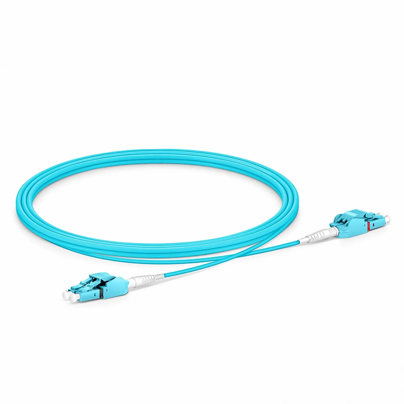 FyberOptix 2m (7ft) Fiber Patch Cable, 2 Fibers, LC UPC Duplex to LC UPC Duplex Switchable Clip Uniboot, Multimode (OM3), Riser (OFNR), 2.0mm, Aqua