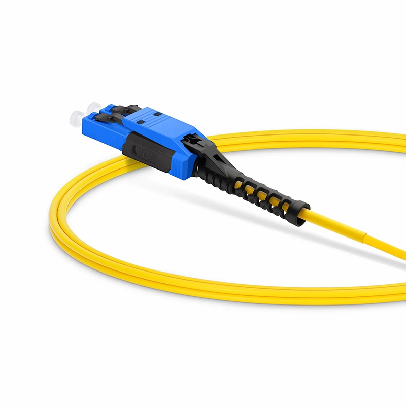 FyberOptix 1m (3ft) Fiber Patch Cable, 2 Fibers, MDC UPC Duplex to LC UPC Duplex Flat Clip with Push-Pull Boot Uniboot, Single Mode (OS2), Riser (OFNR), 2.0mm, Yellow, for 100/400/800G Network Connection