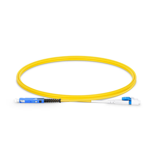 FyberOptix 1m (3ft) Fiber Patch Cable, 2 Fibers, SN UPC Duplex to LC UPC Duplex Flat Clip Uniboot, Single Mode (OS2), Riser (OFNR), 1.6mm, Yellow, for 400G Network Connection